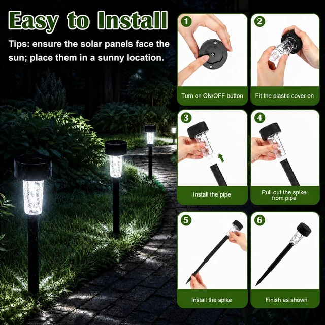 Alt view image 3 of 7 - Ropoloogy 50 Pack Solar Pathway Lights Outdoor, 6500k Cool White Waterproof Solar Lights for Garden, Walkway, Yard, Driveway, Patio and Landscape Lighting