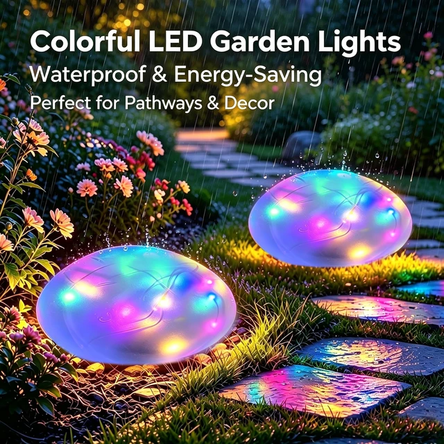 Alt view image 2 of 7 - LEAHPENG Solar Powered Rock Lights Outdoor Solar Landscape Spotlights Outdoor Waterproof,Solar Decorative Lighting for Yard Walkway Patio Pathway Flowerbed Garden Decoration(Multicolor