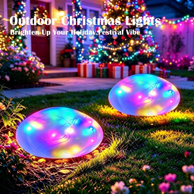 Alt view image 4 of 7 - LEAHPENG Solar Powered Rock Lights Outdoor Solar Landscape Spotlights Outdoor Waterproof,Solar Decorative Lighting for Yard Walkway Patio Pathway Flowerbed Garden Decoration(Multicolor