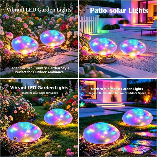 Alt view image 3 of 7 - LEAHPENG Solar Powered Rock Lights Outdoor Solar Landscape Spotlights Outdoor Waterproof,Solar Decorative Lighting for Yard Walkway Patio Pathway Flowerbed Garden Decoration(Multicolor