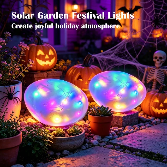 Alt view image 5 of 7 - LEAHPENG Solar Powered Rock Lights Outdoor Solar Landscape Spotlights Outdoor Waterproof,Solar Decorative Lighting for Yard Walkway Patio Pathway Flowerbed Garden Decoration(Multicolor