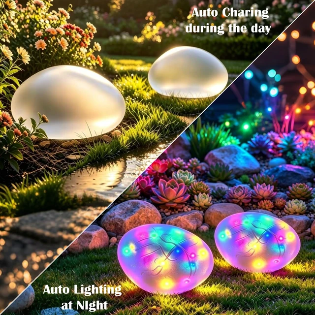 Alt view image 6 of 7 - LEAHPENG Solar Powered Rock Lights Outdoor Solar Landscape Spotlights Outdoor Waterproof,Solar Decorative Lighting for Yard Walkway Patio Pathway Flowerbed Garden Decoration(Multicolor