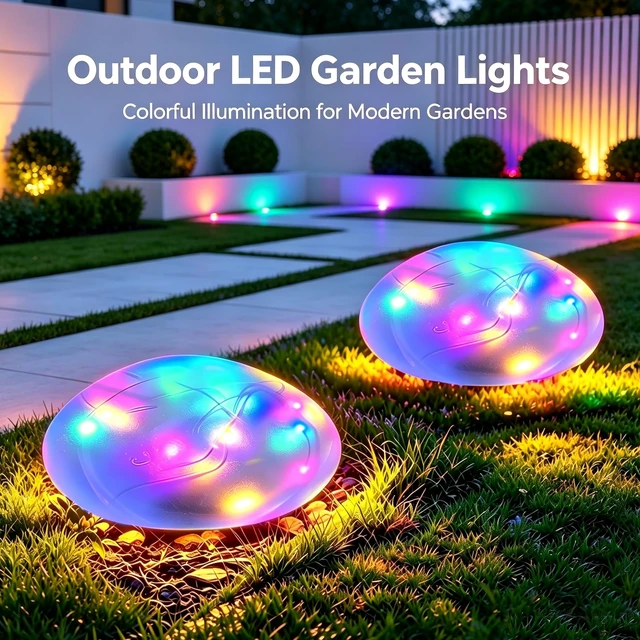 Alt view image 7 of 7 - LEAHPENG Solar Powered Rock Lights Outdoor Solar Landscape Spotlights Outdoor Waterproof,Solar Decorative Lighting for Yard Walkway Patio Pathway Flowerbed Garden Decoration(Multicolor