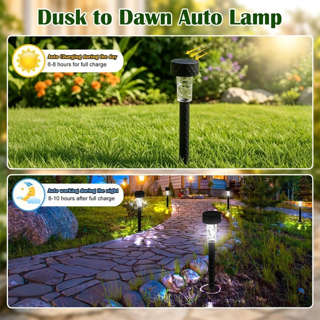 Alt view image 5 of 7 - Ropoloogy 50 Pack Solar Pathway Lights Outdoor, 6500k Cool White Waterproof Solar Lights for Garden, Walkway, Yard, Driveway, Patio and Landscape Lighting
