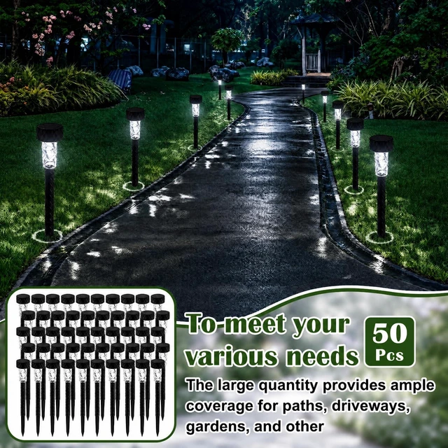 Alt view image 7 of 7 - Ropoloogy 50 Pack Solar Pathway Lights Outdoor, 6500k Cool White Waterproof Solar Lights for Garden, Walkway, Yard, Driveway, Patio and Landscape Lighting
