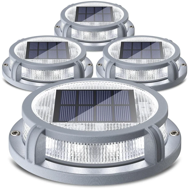 Main image of SIEDiNLAR Solar Deck Lights Outdoor 2 Modes 16 LEDs 4 Pack White/Warm Light | Dock Lights, Driveway Markers Solar Powered Waterproof for Pathway, Ground, Step, Stair, Walkway, Yard, Road, Garden Decor