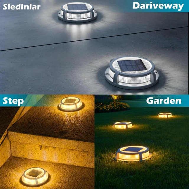 Alt view image 3 of 6 - SIEDiNLAR Solar Deck Lights Outdoor 2 Modes 16 LEDs 4 Pack White/Warm Light | Dock Lights, Driveway Markers Solar Powered Waterproof for Pathway, Ground, Step, Stair, Walkway, Yard, Road, Garden Decor