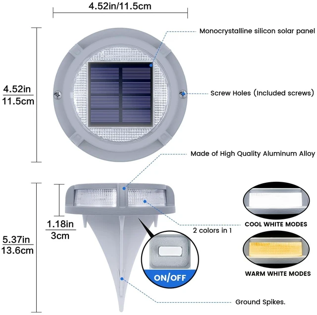 Alt view image 4 of 6 - SIEDiNLAR Solar Deck Lights Outdoor 2 Modes 16 LEDs 4 Pack White/Warm Light | Dock Lights, Driveway Markers Solar Powered Waterproof for Pathway, Ground, Step, Stair, Walkway, Yard, Road, Garden Decor