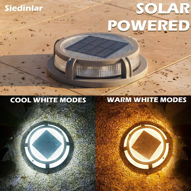 Alt view image 2 of 6 - SIEDiNLAR Solar Deck Lights Outdoor 2 Modes 16 LEDs 4 Pack White/Warm Light | Dock Lights, Driveway Markers Solar Powered Waterproof for Pathway, Ground, Step, Stair, Walkway, Yard, Road, Garden Decor