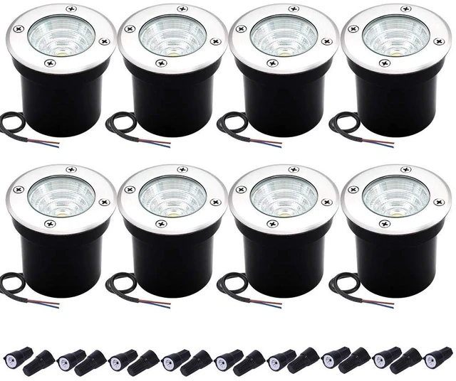 Main image of Well Lights Landscape Lighting, Low Voltage Outdoor In Ground Landscape Lights, 5W 12V-24V Waterproof Warm White 3000K Deck Light for Garden, Pathway, Driveway, 8-Pack(Wire Connectors Included)