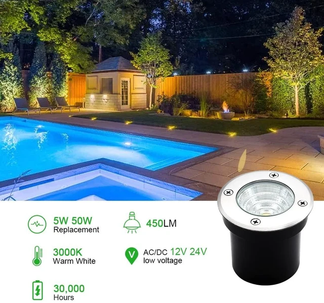 Alt view image 5 of 7 - Well Lights Landscape Lighting, Low Voltage Outdoor In Ground Landscape Lights, 5W 12V-24V Waterproof Warm White 3000K Deck Light for Garden, Pathway, Driveway, 8-Pack(Wire Connectors Included)