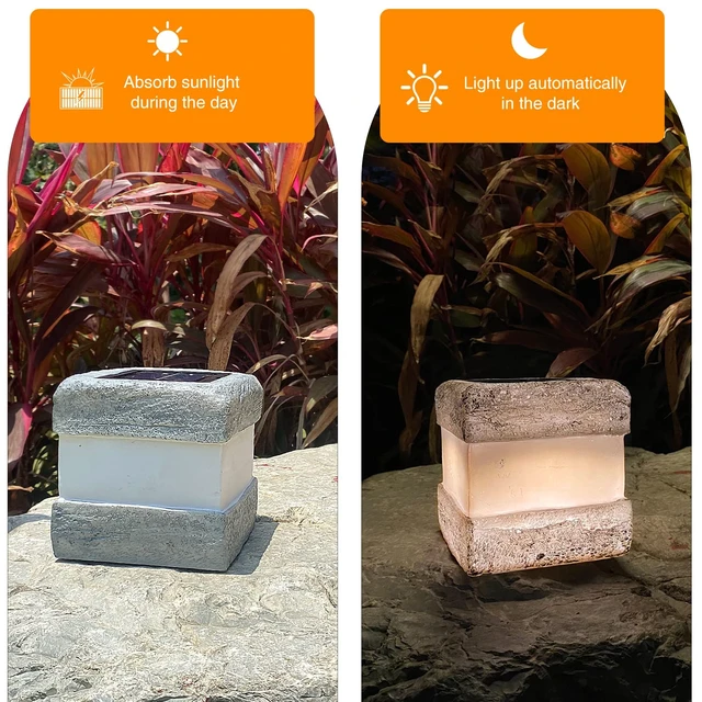 Alt view image 2 of 7 - Larekook 2 Pack Solar Rock Lights Outdoor Halloween Decorations,Solar Lights Outdoor Waterproof Fake Rock Light with Warm LED Light for Lawn Landscape Decks Yard Pathway Garden Decor(Grey)