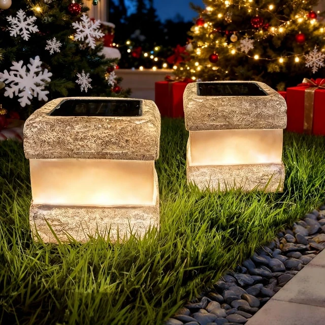 Alt view image 7 of 7 - Larekook 2 Pack Solar Rock Lights Outdoor Halloween Decorations,Solar Lights Outdoor Waterproof Fake Rock Light with Warm LED Light for Lawn Landscape Decks Yard Pathway Garden Decor(Grey)