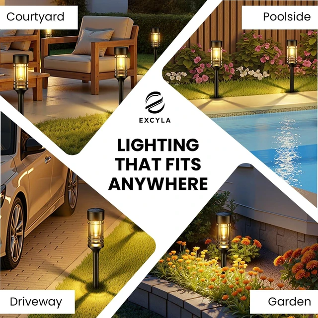 Alt view image 4 of 7 - EXCYLA - Solar Pathway Lights| Outdoor Garden Lights | Waterproof & Weather-Resistant | Energy-Efficient with High Transparency Glass | Durable & Elegant Design| High Impact Resistance| Pack of 8