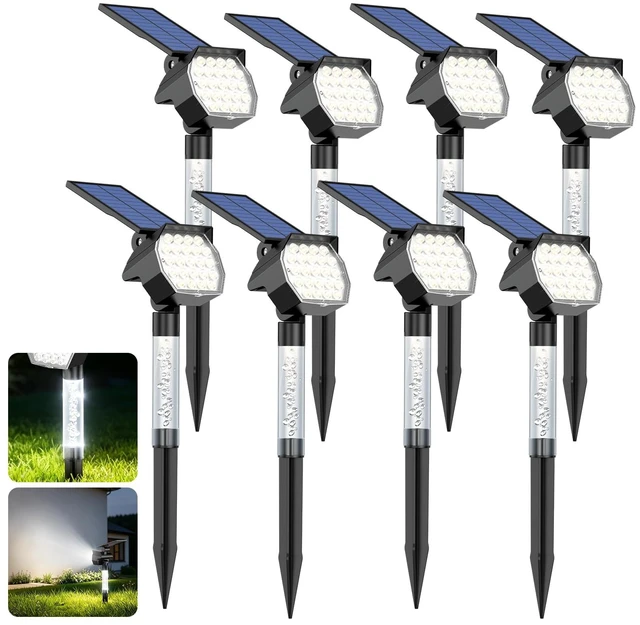Main image of SIGRILL Solar Lights Outdoor Waterproof IP66, 6500K Cool White, Solar Landscape Lights with Illuminated Pillar, 3 Lighting Modes, Solar Spot Lights Outdoor for Garden, Yard & Pathway, 8 Pack