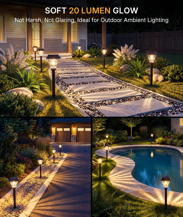 Alt view image 2 of 7 - XMCOSY+ Solar Garden Lights 6 Pack, 2700K LED Warm White Landscape Lighting | IP65 Waterproof, Auto On/Off Long-Lasting Solar Pathway Lighting Outdoor for Yard Path Lawn Walkway Driveway Outside Décor