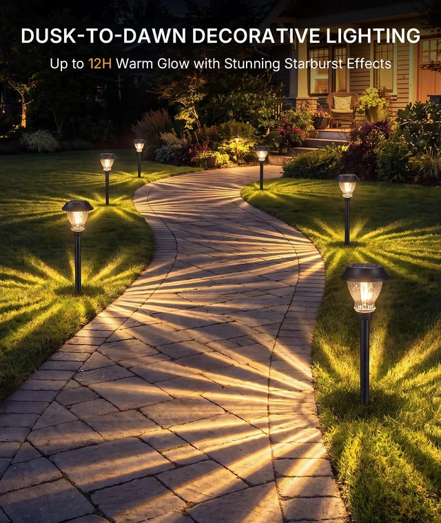 Alt view image 3 of 7 - XMCOSY+ Solar Garden Lights 6 Pack, 2700K LED Warm White Landscape Lighting | IP65 Waterproof, Auto On/Off Long-Lasting Solar Pathway Lighting Outdoor for Yard Path Lawn Walkway Driveway Outside Décor