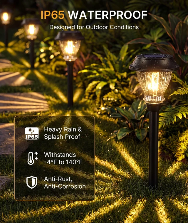 Alt view image 5 of 7 - XMCOSY+ Solar Garden Lights 6 Pack, 2700K LED Warm White Landscape Lighting | IP65 Waterproof, Auto On/Off Long-Lasting Solar Pathway Lighting Outdoor for Yard Path Lawn Walkway Driveway Outside Décor
