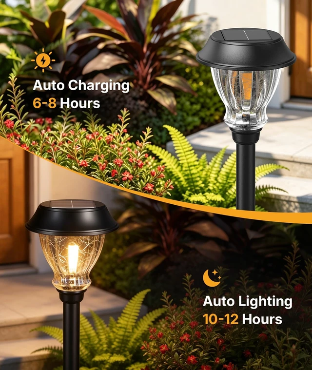 Alt view image 6 of 7 - XMCOSY+ Solar Garden Lights 6 Pack, 2700K LED Warm White Landscape Lighting | IP65 Waterproof, Auto On/Off Long-Lasting Solar Pathway Lighting Outdoor for Yard Path Lawn Walkway Driveway Outside Décor