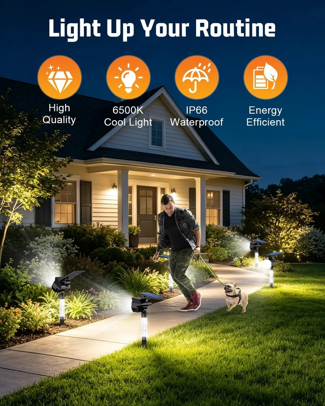 Alt view image 2 of 7 - SIGRILL Solar Lights Outdoor Waterproof IP66, 6500K Cool White, Solar Landscape Lights with Illuminated Pillar, 3 Lighting Modes, Solar Spot Lights Outdoor for Garden, Yard & Pathway, 8 Pack