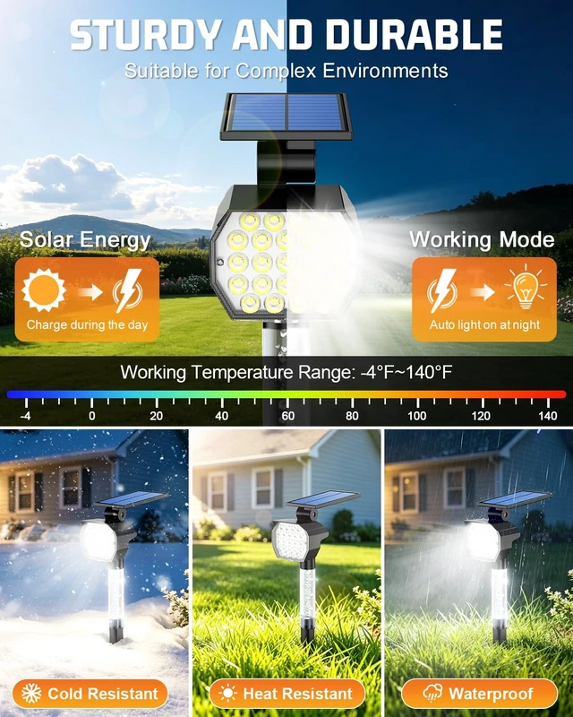 Alt view image 6 of 7 - SIGRILL Solar Lights Outdoor Waterproof IP66, 6500K Cool White, Solar Landscape Lights with Illuminated Pillar, 3 Lighting Modes, Solar Spot Lights Outdoor for Garden, Yard & Pathway, 8 Pack