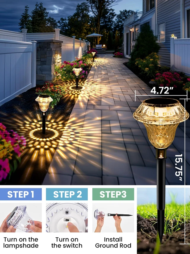 Alt view image 5 of 7 - SOLPEX Solar Pathway Lights, Waterproof Fall Garden Decor 8 Pack Warm White | 3000K LED Outdoor Solar Lights for Garden Path, Auto On/Off Solar Powered Yard Lights for Walkway