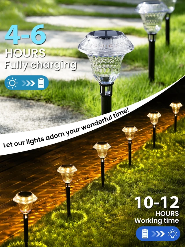 Alt view image 7 of 7 - SOLPEX Solar Pathway Lights, Waterproof Fall Garden Decor 8 Pack Warm White | 3000K LED Outdoor Solar Lights for Garden Path, Auto On/Off Solar Powered Yard Lights for Walkway