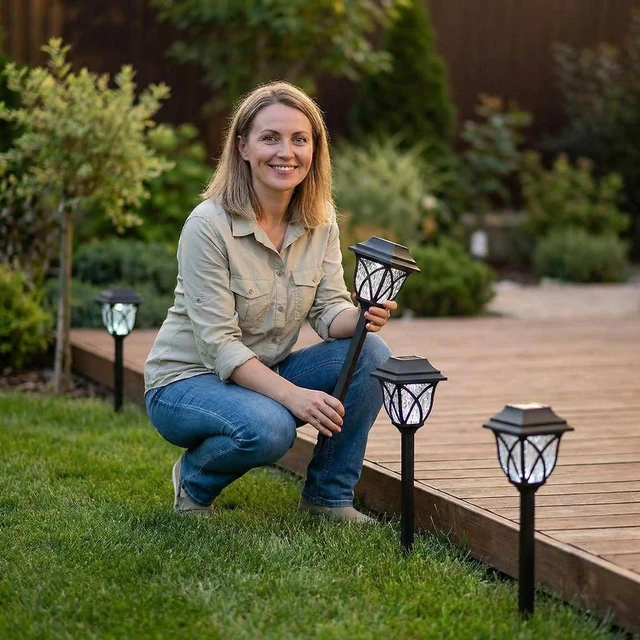 Main image of dojune Solar Pathway Lights, White, Outdoor Lights for Patio Yard Garden | Colorful for Lawn and Walkway 6pieces/Pack (White), Waterproof LED Garden Stake Lanterns