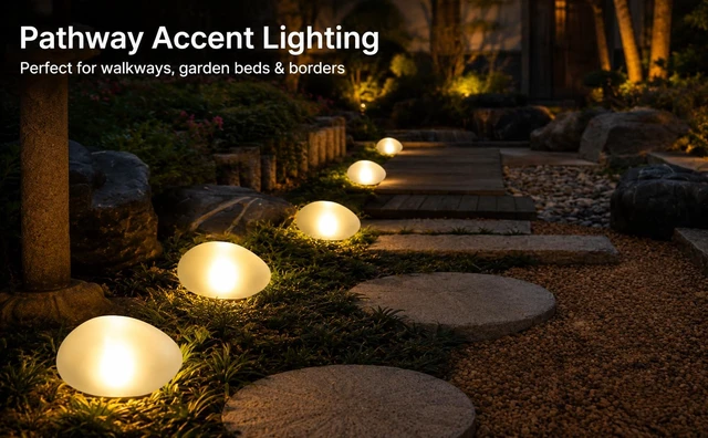 Alt view image 2 of 7 - keeda Solar Rock Lights Outdoor, Waterproof Solar LED Stone Garden Lights, Pebble Ground & Wall Lamps for Yard Pathway Fence Lawn Tree Park Landscape Decor (2, Warm White)