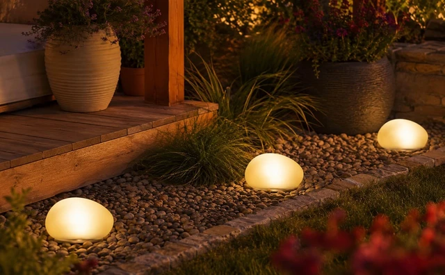 Alt view image 4 of 7 - keeda Solar Rock Lights Outdoor, Waterproof Solar LED Stone Garden Lights, Pebble Ground & Wall Lamps for Yard Pathway Fence Lawn Tree Park Landscape Decor (2, Warm White)