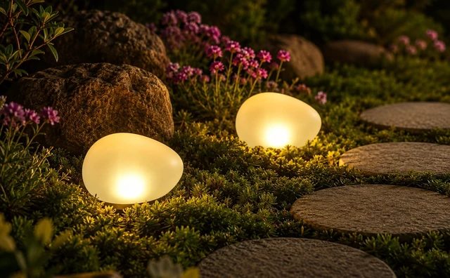 Alt view image 5 of 7 - keeda Solar Rock Lights Outdoor, Waterproof Solar LED Stone Garden Lights, Pebble Ground & Wall Lamps for Yard Pathway Fence Lawn Tree Park Landscape Decor (2, Warm White)