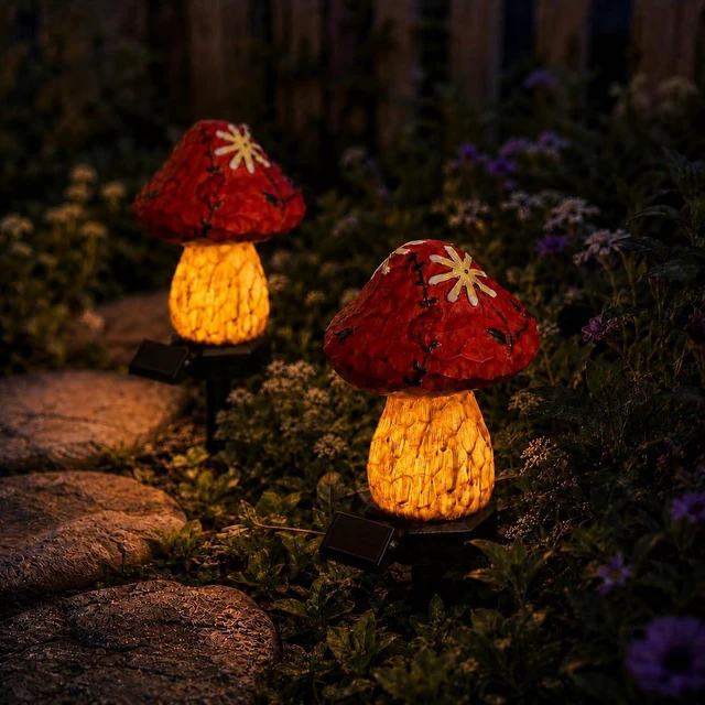 Main image of Solar Mushroom Lights Outdoor, 2 Pack Waterproof Decorative Garden Pathway Lights, Hand-Painted Resin Fairy Garden Decor for Yard Lawn Patio Walkway, Unique Gift for Women Garden Lovers