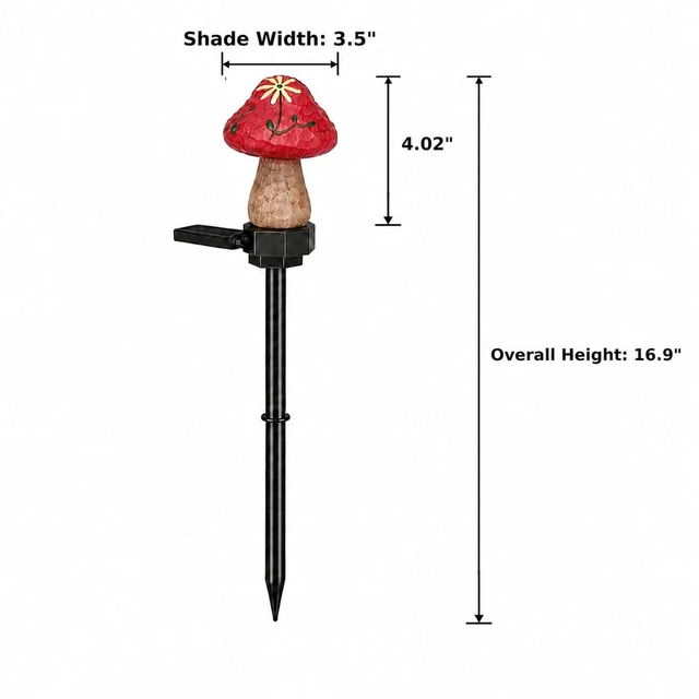 Alt view image 3 of 7 - Solar Mushroom Lights Outdoor, 2 Pack Waterproof Decorative Garden Pathway Lights, Hand-Painted Resin Fairy Garden Decor for Yard Lawn Patio Walkway, Unique Gift for Women Garden Lovers
