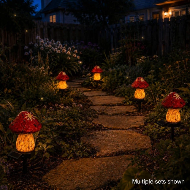 Alt view image 7 of 7 - Solar Mushroom Lights Outdoor, 2 Pack Waterproof Decorative Garden Pathway Lights, Hand-Painted Resin Fairy Garden Decor for Yard Lawn Patio Walkway, Unique Gift for Women Garden Lovers