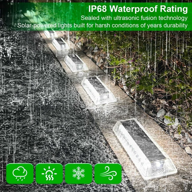 Alt view image 3 of 7 - Lacasa Solar Deck Lights, Solar Light Outdoor Waterproof IP68, 8 Pack Solar Powered Pathway Yard Driveway Step Landscape Lights, LED Lighting 50LM for Garden Path Walkway Stair Patio, Cool White 6000K