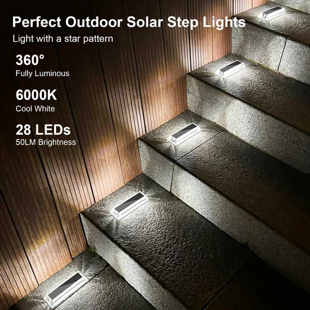 Alt view image 4 of 7 - Lacasa Solar Deck Lights, Solar Light Outdoor Waterproof IP68, 8 Pack Solar Powered Pathway Yard Driveway Step Landscape Lights, LED Lighting 50LM for Garden Path Walkway Stair Patio, Cool White 6000K