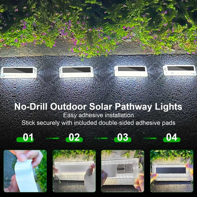 Alt view image 6 of 7 - Lacasa Solar Deck Lights, Solar Light Outdoor Waterproof IP68, 8 Pack Solar Powered Pathway Yard Driveway Step Landscape Lights, LED Lighting 50LM for Garden Path Walkway Stair Patio, Cool White 6000K