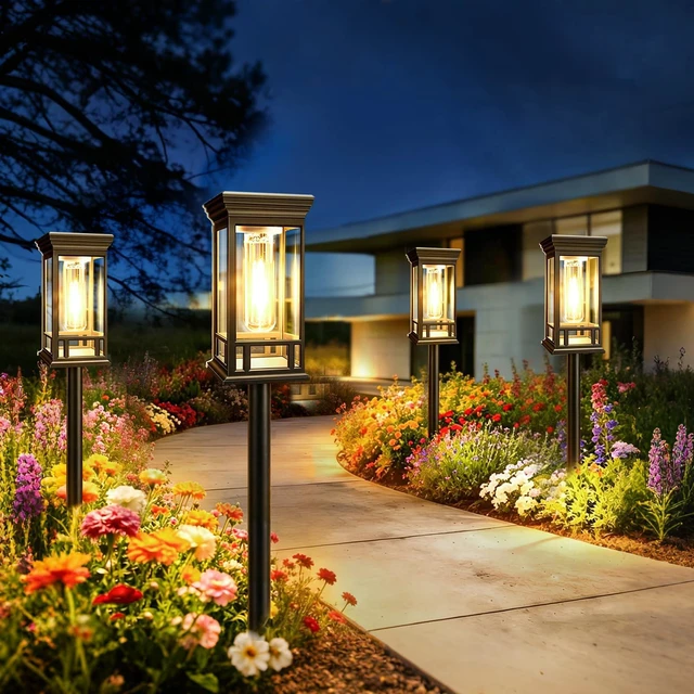 Main image of 4 Pack Solar Pathway Lights Outdoor, Solar Garden Lights Auto On/Off, Waterproof Solar Powered Path Lights for Outside Landscape Garden Yard Path Walkway Lawn Driveway Patio Decor, Warm White