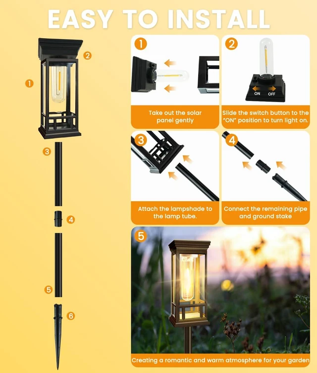 Alt view image 3 of 7 - 4 Pack Solar Pathway Lights Outdoor, Solar Garden Lights Auto On/Off, Waterproof Solar Powered Path Lights for Outside Landscape Garden Yard Path Walkway Lawn Driveway Patio Decor, Warm White
