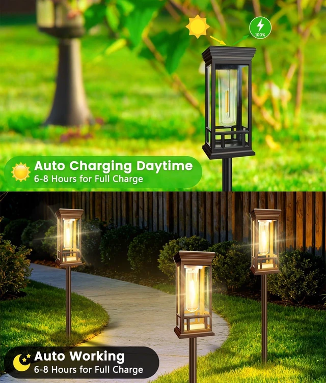 Alt view image 4 of 7 - 4 Pack Solar Pathway Lights Outdoor, Solar Garden Lights Auto On/Off, Waterproof Solar Powered Path Lights for Outside Landscape Garden Yard Path Walkway Lawn Driveway Patio Decor, Warm White