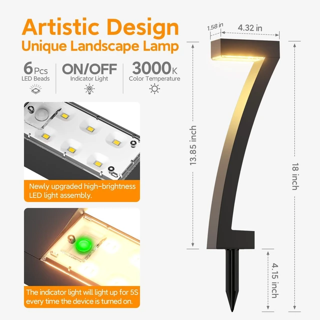 Alt view image 3 of 7 - BUCASA Solar Lights Outdoor Pathway Lights, 6 Pack Upgraded Bright LED Outdoor Solar Light for Outside, IP65 Waterproof Solar Garden Light for Yard, Driveway, Walkway, Landscape, Patio Decor