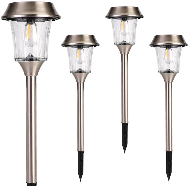 Main image of Solar Pathway Lights Outdoor, 4 Pack Glass Landscape Lights | 25LM Bright, 2 Brightness Modes, Stainless Steel & Real Glass, 3000K Warm White, IP65 Waterproof, for Walkway & Driveway