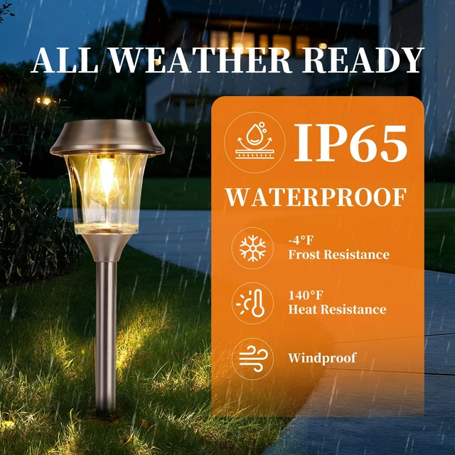 Alt view image 7 of 7 - Solar Pathway Lights Outdoor, 4 Pack Glass Landscape Lights | 25LM Bright, 2 Brightness Modes, Stainless Steel & Real Glass, 3000K Warm White, IP65 Waterproof, for Walkway & Driveway