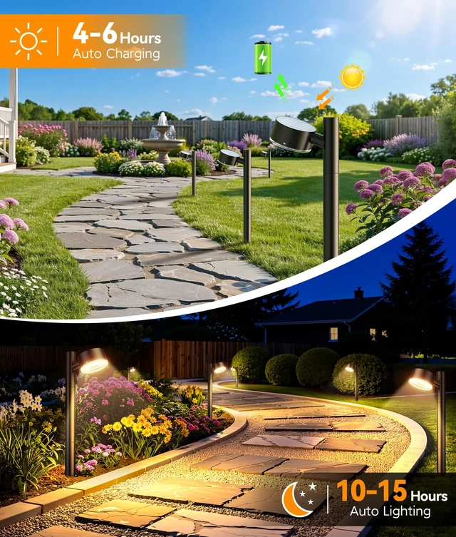 Alt view image 5 of 7 - ELECLINK 8 Pack Solar Pathway Lights Outdoor | Adjustable Solar Garden Lights with Bigger LED Lens, Auto On/Off Outdoor Solar Lights for Garden Yard Lawn Walkway