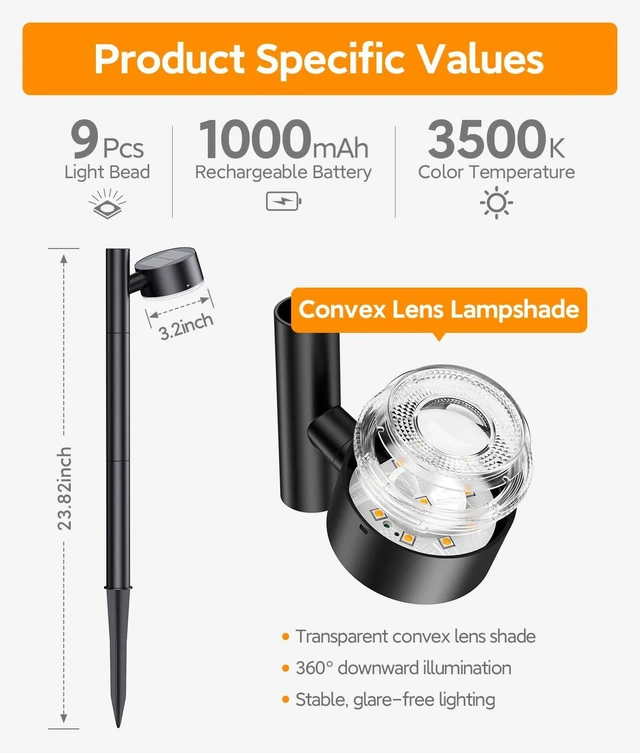 Alt view image 6 of 7 - ELECLINK 8 Pack Solar Pathway Lights Outdoor | Adjustable Solar Garden Lights with Bigger LED Lens, Auto On/Off Outdoor Solar Lights for Garden Yard Lawn Walkway