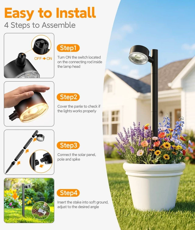 Alt view image 7 of 7 - ELECLINK 8 Pack Solar Pathway Lights Outdoor | Adjustable Solar Garden Lights with Bigger LED Lens, Auto On/Off Outdoor Solar Lights for Garden Yard Lawn Walkway
