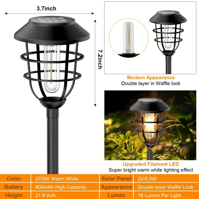 Alt view image 6 of 7 - Bright Solar Lights Outdoor, Metal Solar Pathway Lights Outdoor IP65 Waterproof 6 Pack Solar Garden Lights with Auto On Off for Yard, Patio, Walkway, Driveway and Landscape Decoration,Warm White