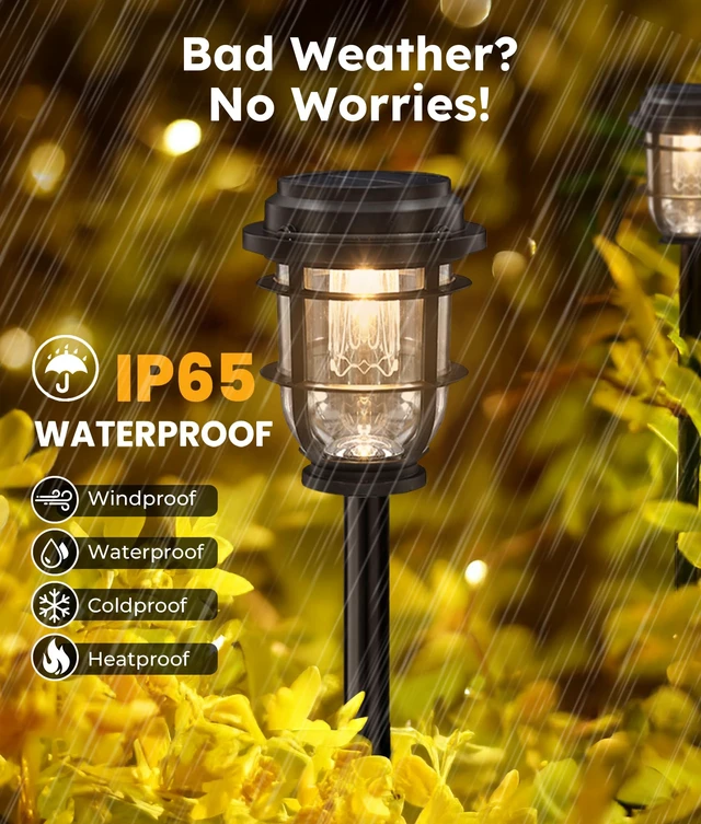 Alt view image 3 of 7 - Vuees 8-Pack Solar Pathway Lights, 3-in-1 Design Outdoor Garden Patio Decor | 3000K warm glow, stake, tabletop or hanging setup, no wiring, rain-ready build, walkway, poolside and deck placement