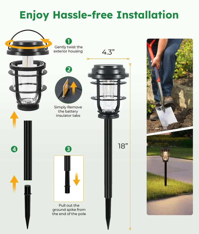 Alt view image 2 of 7 - Vuees 8-Pack Solar Pathway Lights, 3-in-1 Design Outdoor Garden Patio Decor | 3000K warm glow, stake, tabletop or hanging setup, no wiring, rain-ready build, walkway, poolside and deck placement