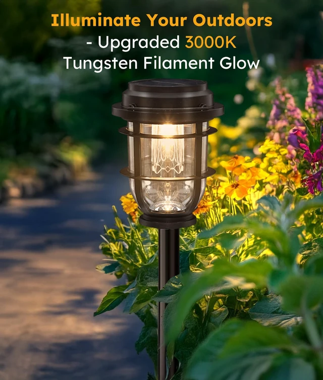 Alt view image 6 of 7 - Vuees 8-Pack Solar Pathway Lights, 3-in-1 Design Outdoor Garden Patio Decor | 3000K warm glow, stake, tabletop or hanging setup, no wiring, rain-ready build, walkway, poolside and deck placement